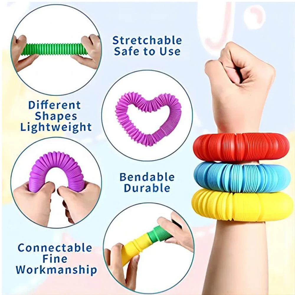 Colorful Pop Tubes Fidget Toys - Telescopic Sensory Stress Relief Toys for Kids & Adults