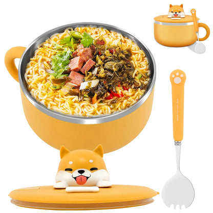 Stainless Steel Ramen Bowl with Lid: 1200ml Heat-Resistant Noodle Bowl - Instant Noodles Cooker & Tableware Kitchen Accessory