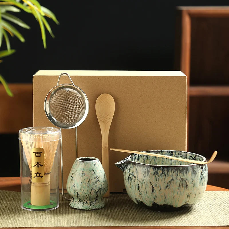 6PCS Japanese Matcha Tea Set – Bamboo Whisk, Teaspoon, Bowl & Whisk Holder for Tea Lovers, Tea-Making Tools