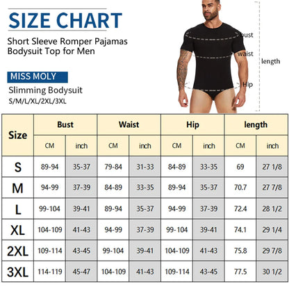 Men’s Short Sleeve Full-Body Shaper Bodysuit – Tummy Control Romper Pajamas, Waist Trainer Slimming Shapewear Undershirt
