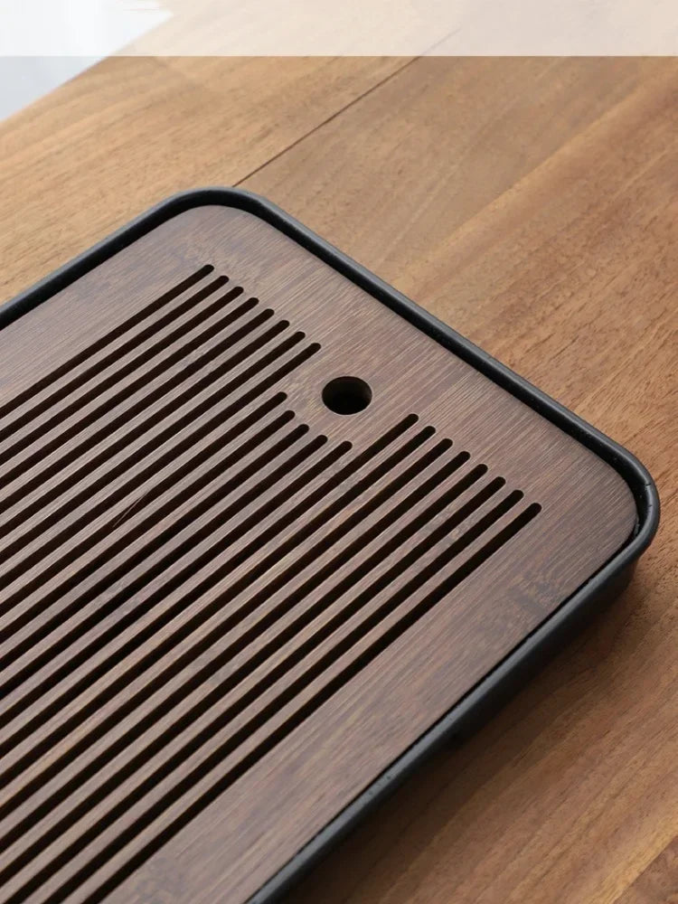 Portable Bamboo Tea Tray – Kung Fu Tea Set Grid Tray with Drainage for Dry & Wet Use