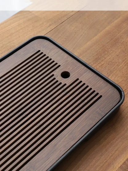 Portable Bamboo Tea Tray – Kung Fu Tea Set Grid Tray with Drainage for Dry & Wet Use