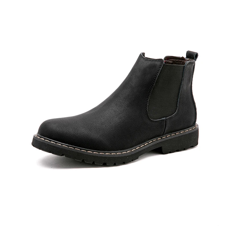 Men’s Winter Chelsea Boots – Black Split Leather Warm Plush Fur Lined Boots