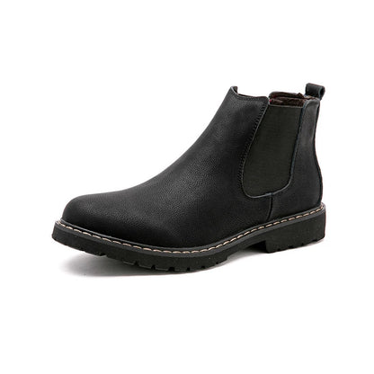 Men’s Winter Chelsea Boots – Black Split Leather Warm Plush Fur Lined Boots