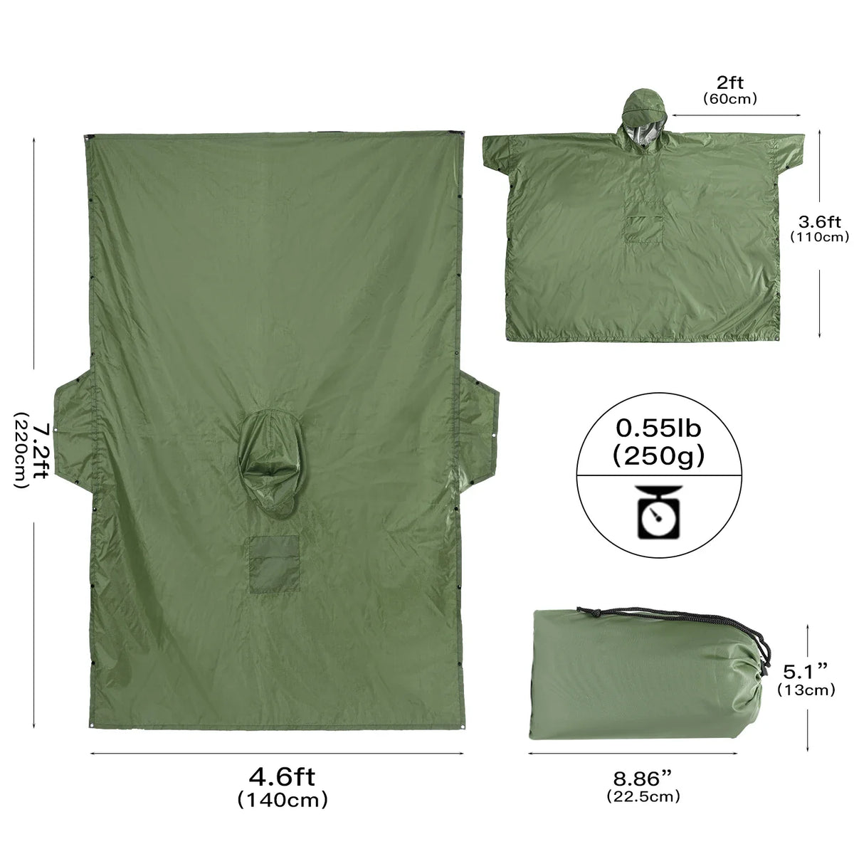3-In-1 Outdoor Military Raincoat - Waterproof, Multipurpose Men's and Women's Poncho - Motorcycle Rain Gear and Picnic Mat