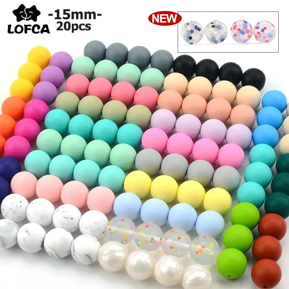 LOFCA Silicone Teething Beads - 20pcs 15mm Round Baby Chew Beads for DIY Teether Toys Infant Accessories
