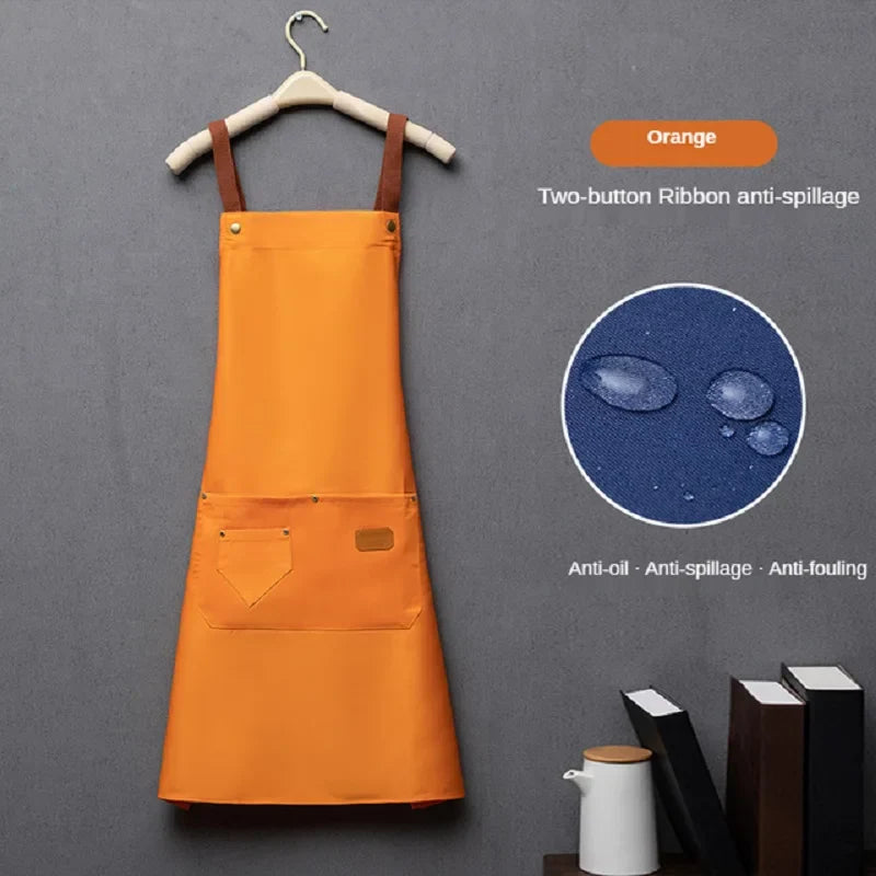 Customized Embroidery Kitchen Apron – Waterproof Bib with Logo, Signature, Pockets, and Waist Bag for Home Chefs & Bakers