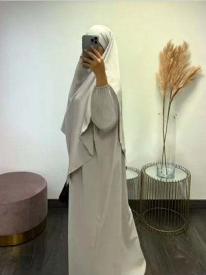 Women’s Eid 2023 2-Piece Khimar & Abaya Set – Long Islamic Prayer Dress Full Cover Hijab Ramadan Kaftan Djellaba