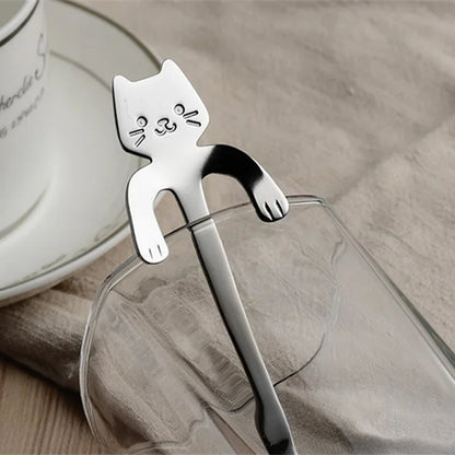 Stainless Steel Cat-Shaped Coffee Spoon – Cute Teaspoon Dessert & Ice Cream Mini Scoop for Kitchen Tableware