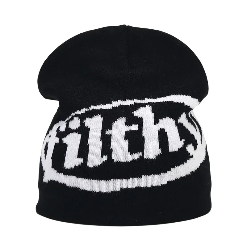 Y2K Letter Knitted Beanie Cap – Unisex Winter Autumn Warm Ski Skullcap, Hip Hop Streetwear Ear Cover Hat for Men & Women