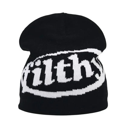 Y2K Letter Knitted Beanie Cap – Unisex Winter Autumn Warm Ski Skullcap, Hip Hop Streetwear Ear Cover Hat for Men & Women