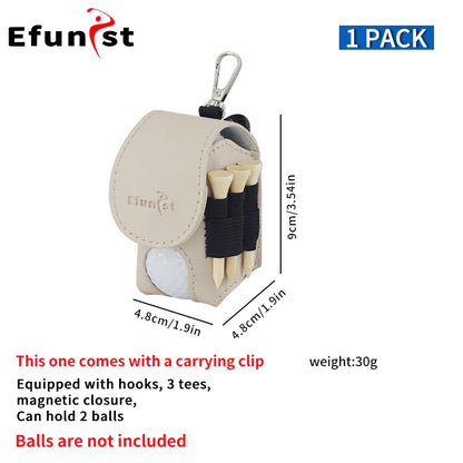 Efunist Golf Small Waist Bag with Magnetic Closure – PU Golf Ball Storage, Includes 3pcs 54mm Tees & Portable Clip Holder for Double Balls
