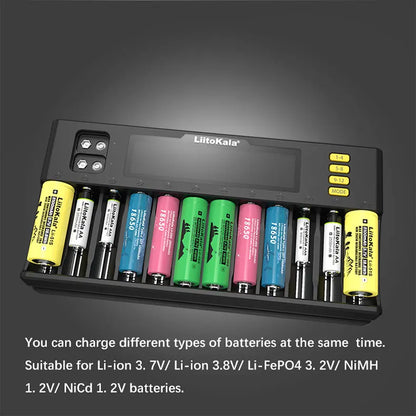 LiitoKala Lii-S12/Lii-S8 Battery Charger – LCD 18650, 21700, 26650, 26700, 20700, 18350, 9V IMR, NiMH/Cd, AA & AAA Rechargeable Batteries