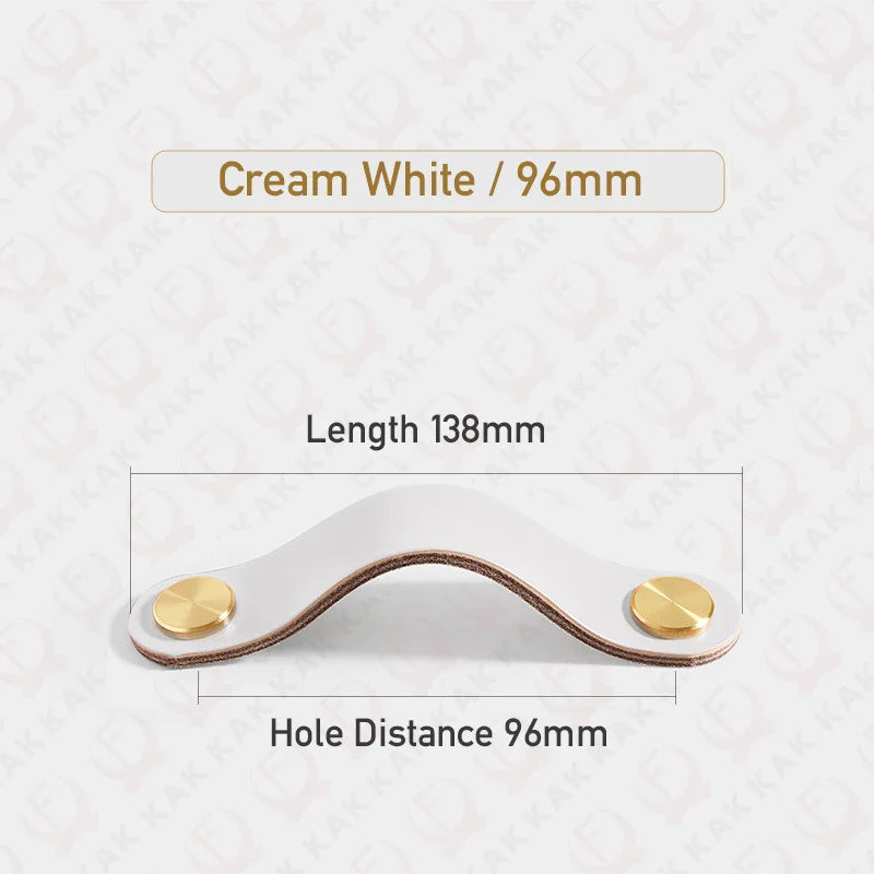 KAK Cowhide Leather Cabinet Handles – Nordic Style Furniture Pulls for Kids Room, Brass & Copper Kitchen Drawer Knobs, Door Hardware