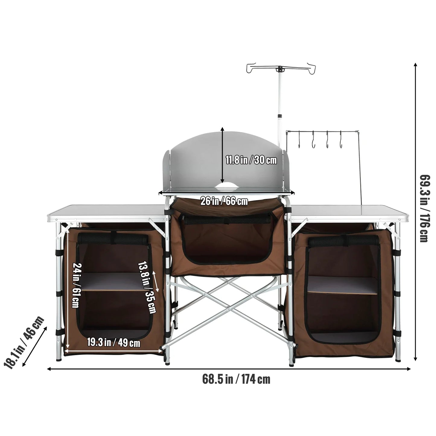 VEVOR Foldable Camping Kitchen Table – Outdoor Cooking Cabinet with Storage Rack & X-Shaped Aluminum Alloy Frame for BBQ & Picnic