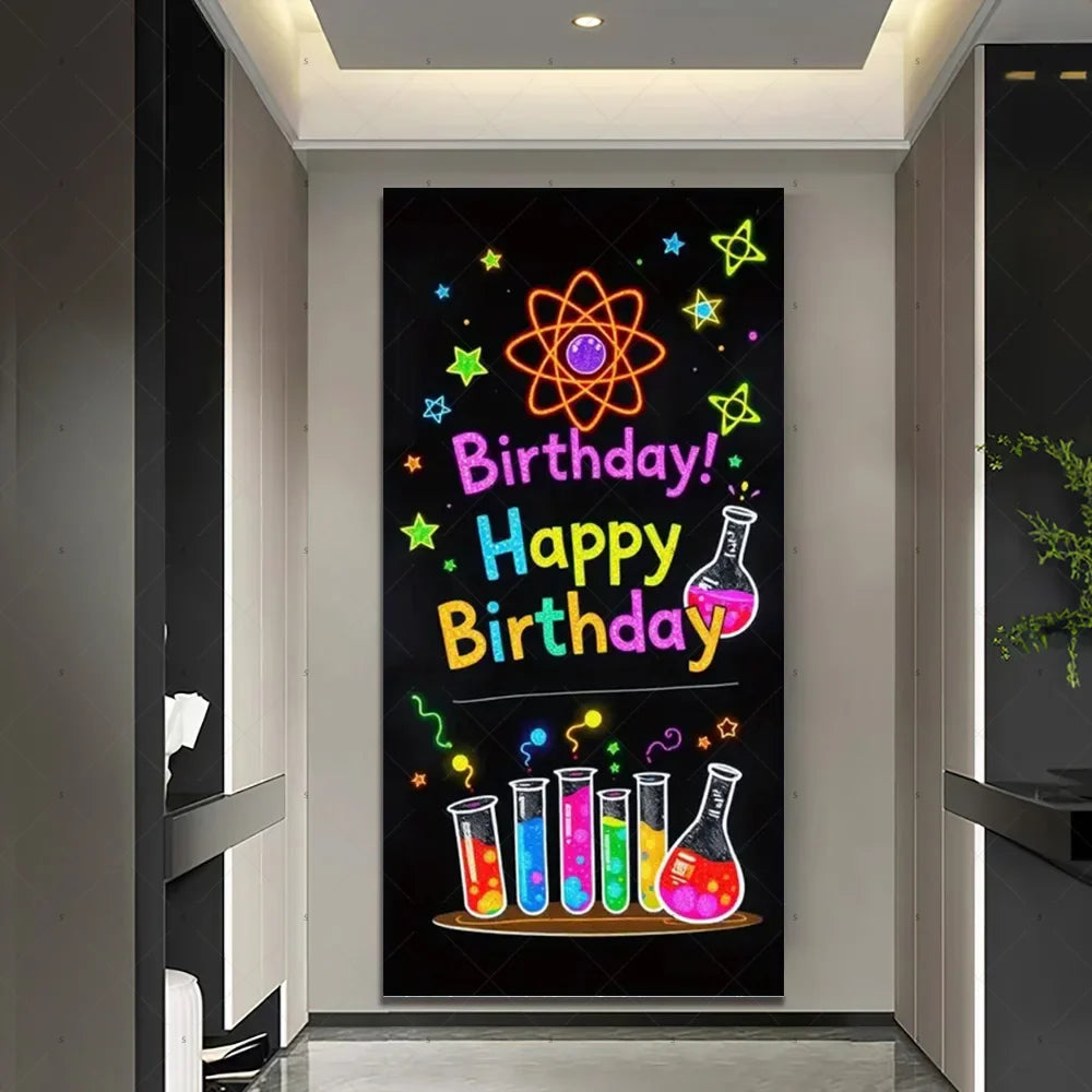 Chemistry Lab Door Cover Backdrop – Science Experiment Party Decoration & Photography Props with Laboratory Equipment Theme