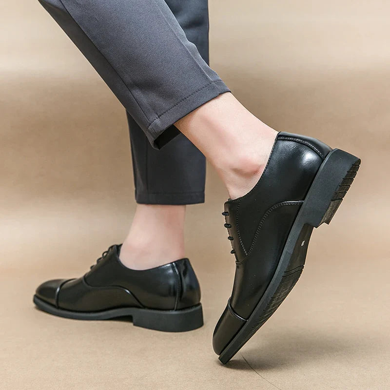 Men’s Luxury Leather Dress Shoes — Comfortable Pointed Business & Wedding Shoes Black