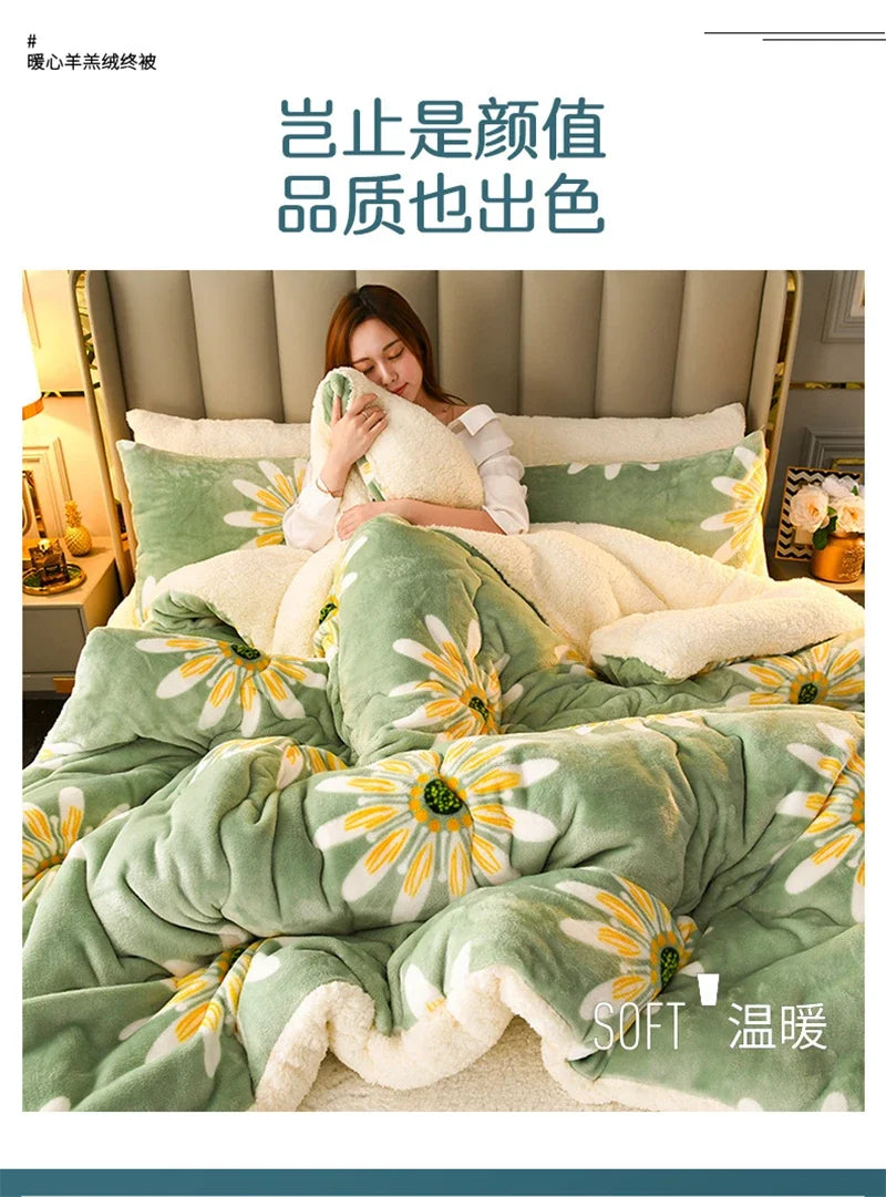 Super Thick Plaid Fleece Blanket – Soft, Warm, Fluffy Winter & Autumn Comforter Quilt