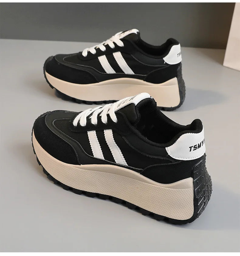 Spring Thick Bottom Women's Shoes – 2024 Summer Casual Patchwork Leather Sneakers, Vulcanized Casual Shoes for Ladies (Chaussure Femme)