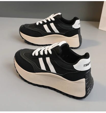 Spring Thick Bottom Women's Shoes – 2024 Summer Casual Patchwork Leather Sneakers, Vulcanized Casual Shoes for Ladies (Chaussure Femme)