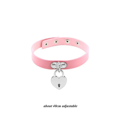 Pink Gothic Collar Necklace – Trendy Rock Leather Heart with Rivets, Harajuku Punk Choker Jewelry for Women, Gift Idea