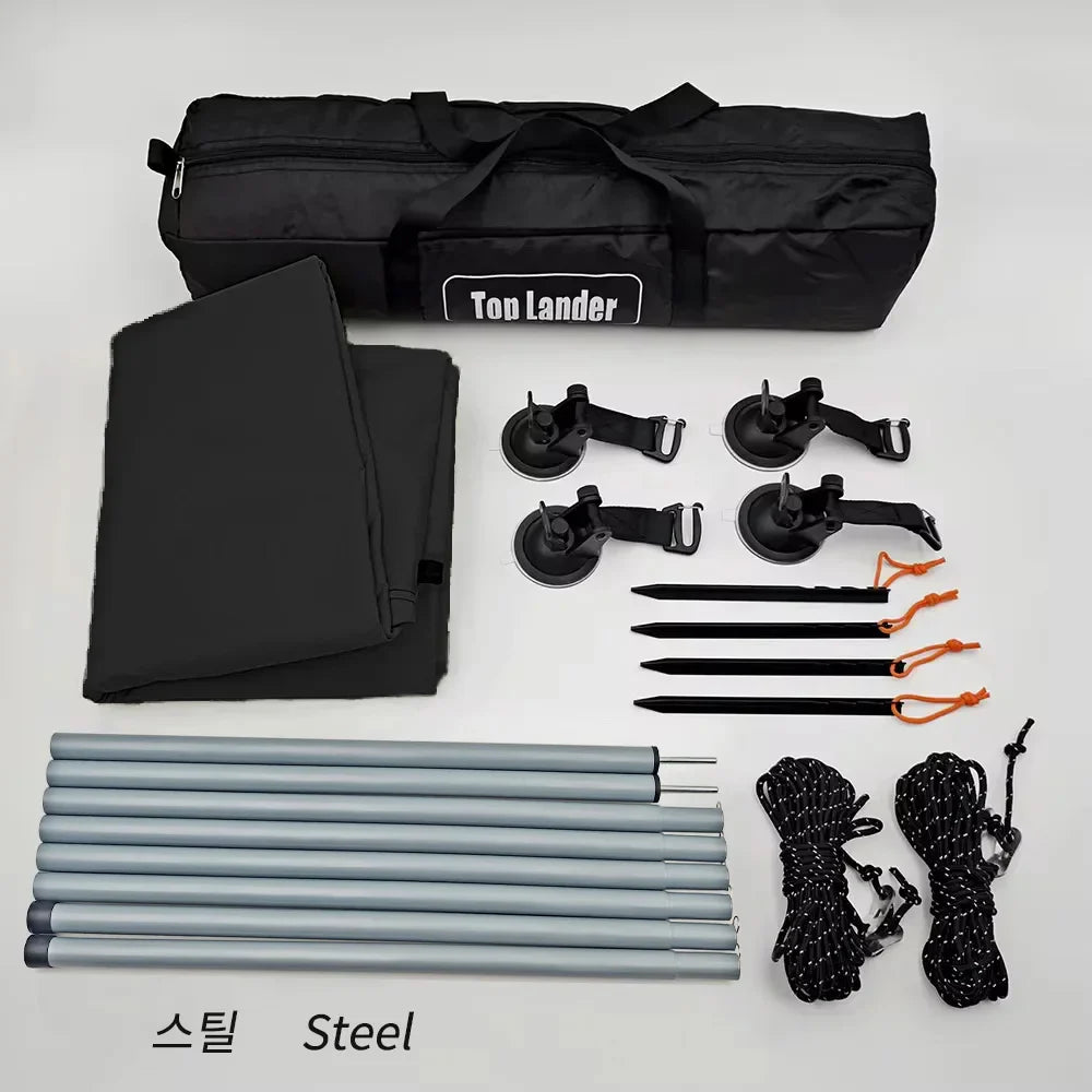 Manta Ray Car Side Awning – Black Coating Tarp with Suction Cup Anchor, Waterproof UV Protection for Outdoor Camping & SUV Shade