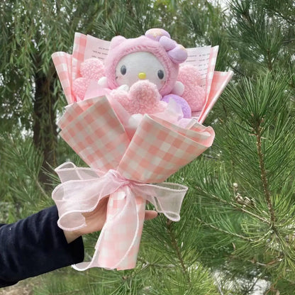 Sanrio Plush Bouquet — My Melody, Kuromi, Cinnamoroll & Hello Kitty Handmade Gift