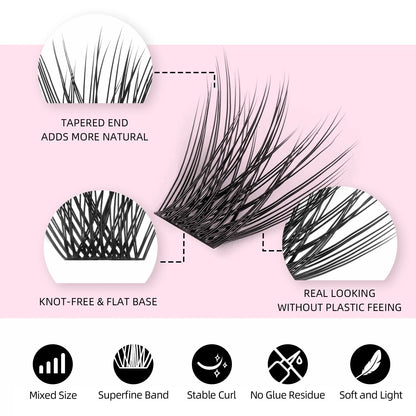 DIY 144 Cluster Lashes YUANZHIJIE – Natural C/D Curl Segmented Mink Individual Eyelash Extensions Kit for Home Makeup & Professional Volume Look (Free Shipping)