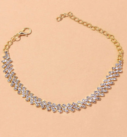 Women's Premium Copper Inlaid Water Diamond Love Foot Chain Bracelet – Elegant Wedding & Party Fashion Jewelry