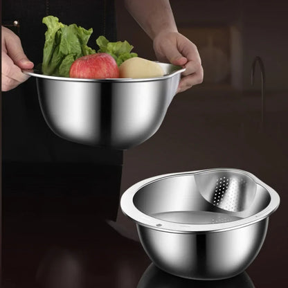 Stainless Steel Rice Washer Strainer Bowl – Multi-Purpose Rice, Fruit & Vegetable Sieve for Kitchen Use