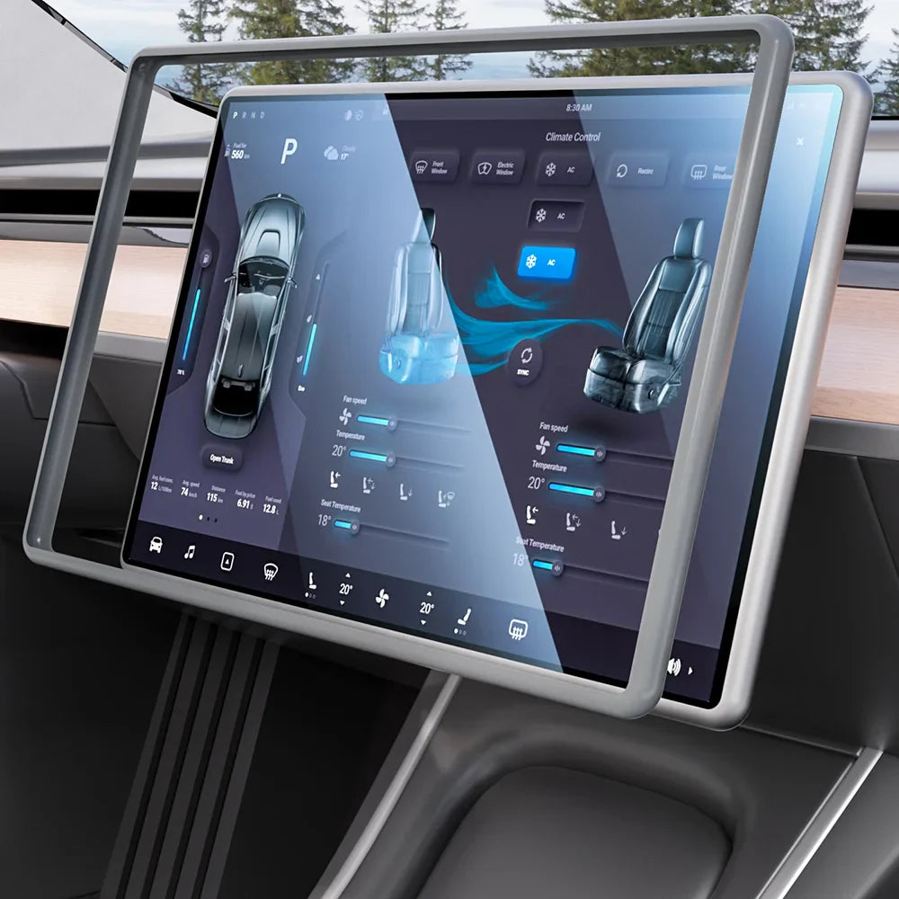 Gloss Navigation Screen Protector Frame for Tesla Model 3/Y – Soft Silicone Edge Display Cover & Central Control Protector