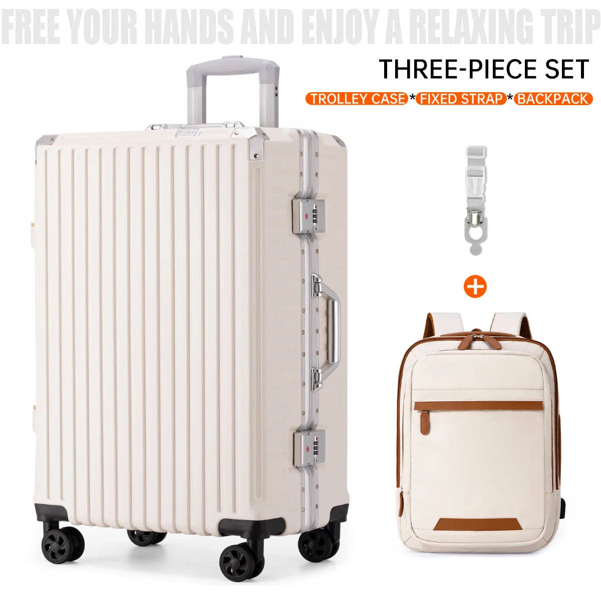 Aluminum Frame Rolling Luggage – 20/24/26/28 Inch Suitcase with USB Port, Combination Lock & Wheels