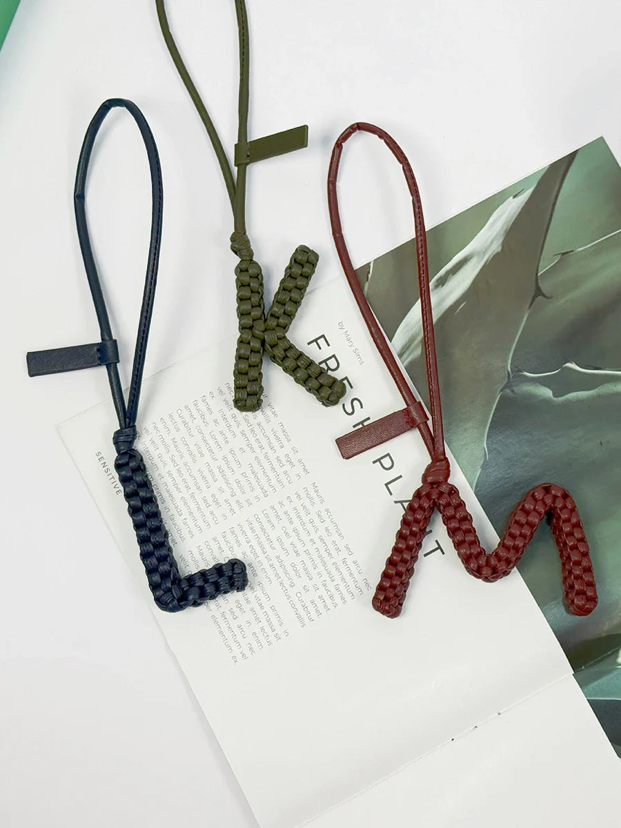 Woven Leather Letter Bag Charm – Luxury Handwoven Pendant Ornament for Women’s Handbags, Fashionable Bag Decoration Accessory