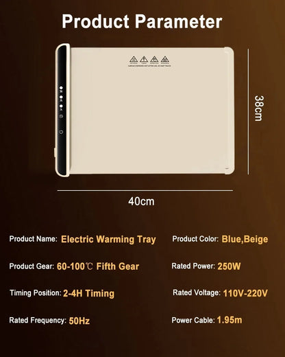 Foldable Electric Warming Tray – Portable Food Warmer Mat with 3-Temperature Fast Full-Surface Heating