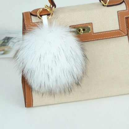 15cm Real Raccoon Fur Pompon Keychain – Cute Pendant for Bags, Hats, Clothes, and Accessories