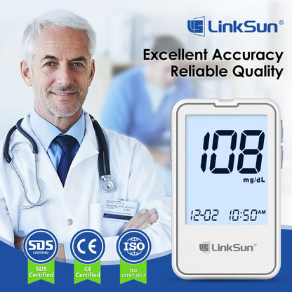 Linksun G-425-2 Blood Glucose Meter — 50/100PCS Test Strips, Digital Diabetes Testing Device, Blood Sugar Monitor
