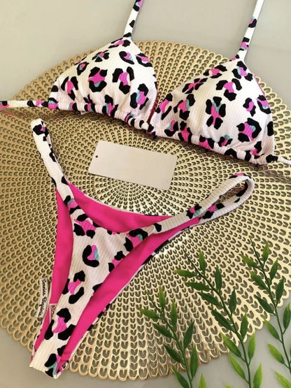 Women’s Cherry Print Bikini Set – Brazilian Thong Two-Piece Swimwear, Sexy Beach Bathing Suit