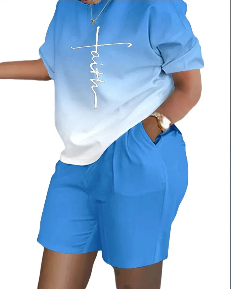 Women’s Printed 2-Piece Shorts Set – Short Sleeve T-Shirt & Elastic Waist Pants Matching Summer Y2K Outfit with Pockets (2025)
