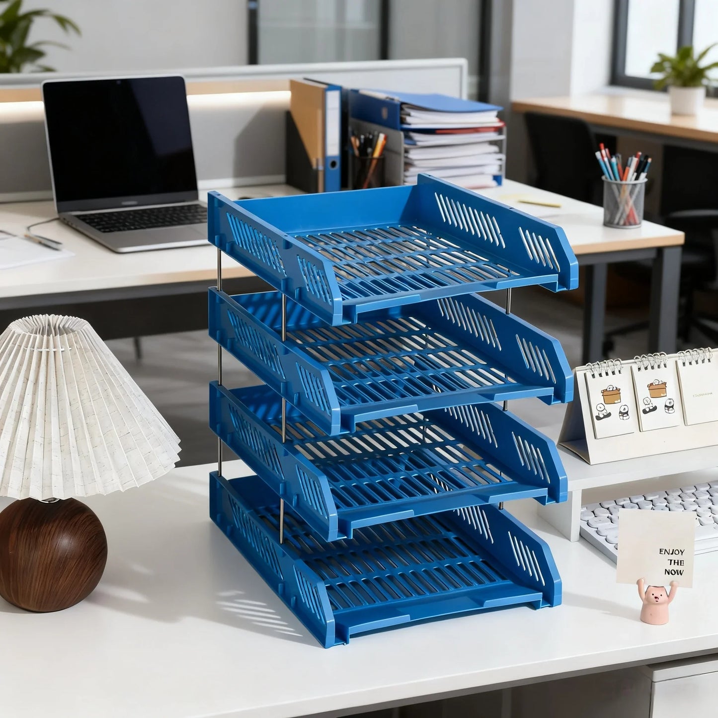 4-Tier File Tray Organizer - Detachable Multi-Layer Document Rack with Hollow Compartments