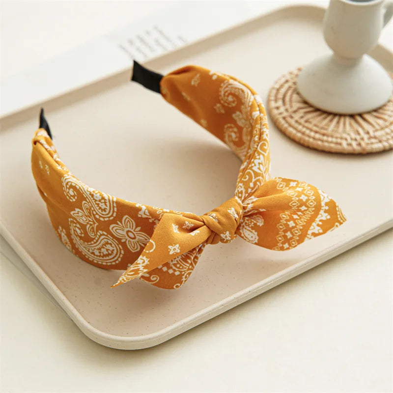 Fashion Paisley Bandana Headband — Knotted Bow Rabbit Ear Turban Hairwrap for Women & Girls