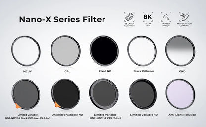 K&F Concept Variable ND Filter ND2–ND400 | HD Adjustable Neutral Density Lens Filter, 49mm–82mm