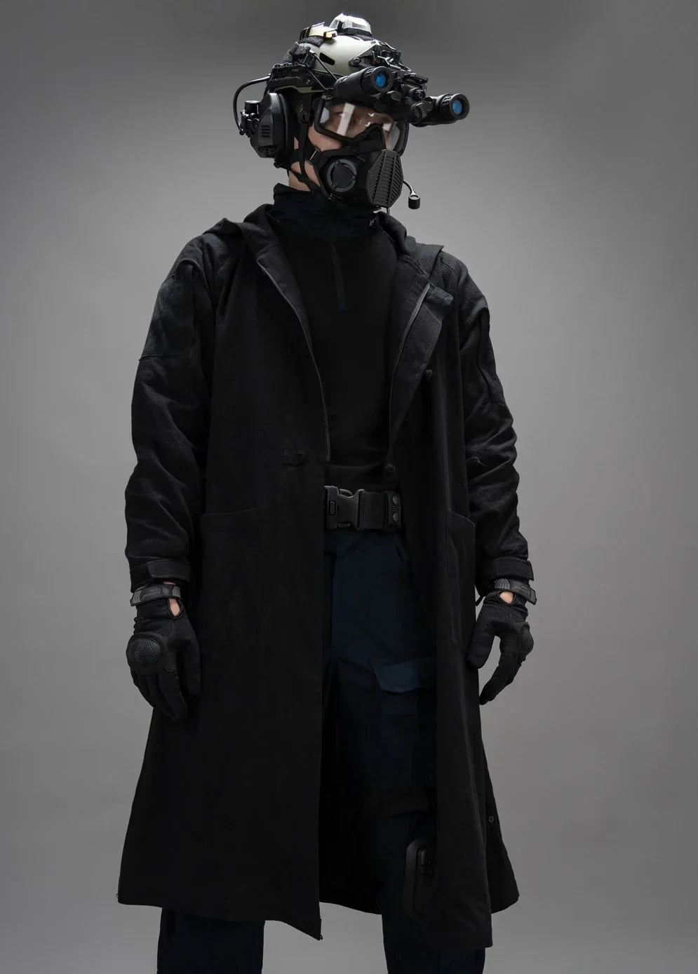 Polyester-Cotton Long Tactical Trench Coat – Hooded Outdoor Hunting & Cosplay Jacket