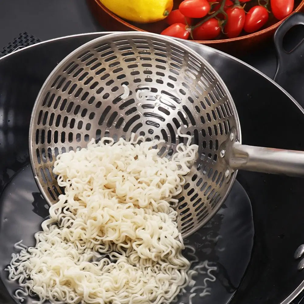Stainless Steel Colander with Long Handle – Oil Frying Food Net Sieve & Leaky Spoon Kitchen Tool for Cooking