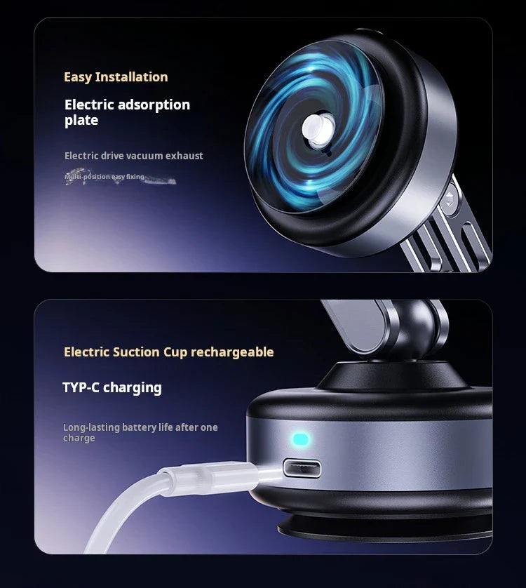 Magnetic Vacuum Adsorption Car Mount – Foldable 360° Rotating Aluminum Alloy Phone Holder for Smartphones