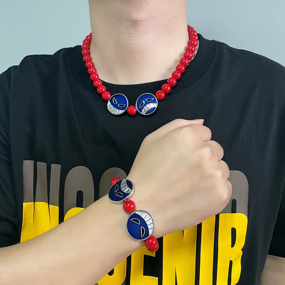 Anime Red Beads Bracelet Necklace – Portgas D. Ace Cosplay Jewelry Accessories for Fashion & Party Gifts