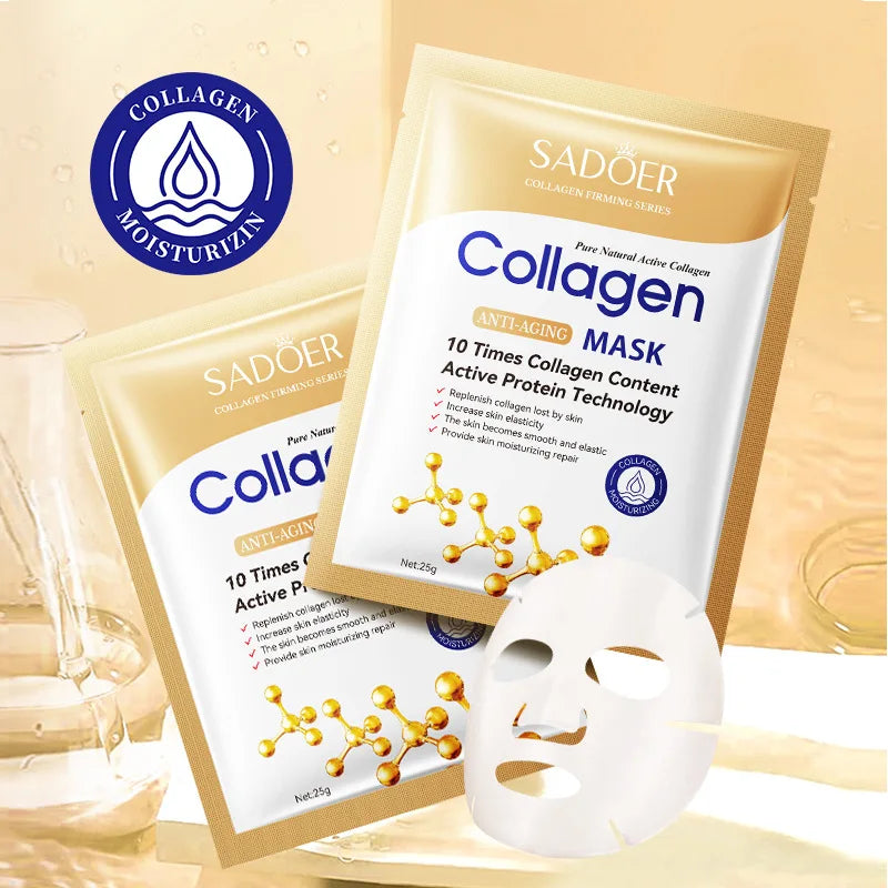 10PCS Anti-Wrinkle Collagen Face Masks – Moisturizing, Anti-Aging, Brightening Facial Sheet Masks