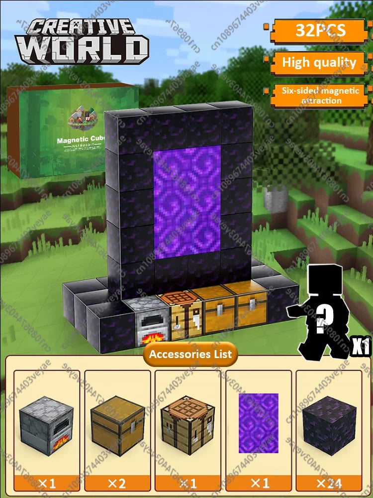 Magnetic Building Blocks – Mine World Magnet Cube STEM Toy for Kids 3+, DIY Montessori Sensory Model for Boys & Girls