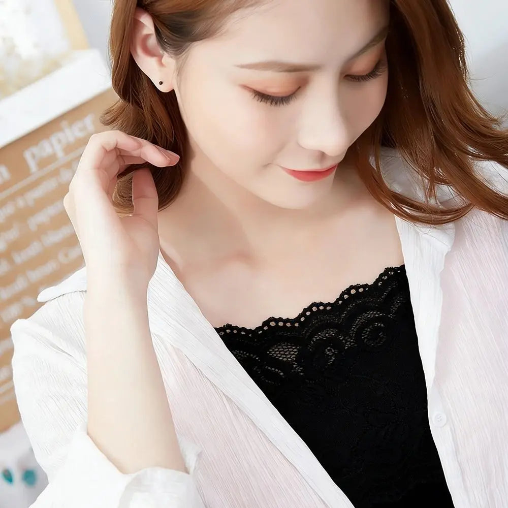 Women's Lace Trim Tank Top - Sleeveless Slim-Fit U-Neck Summer Cami Shirt
