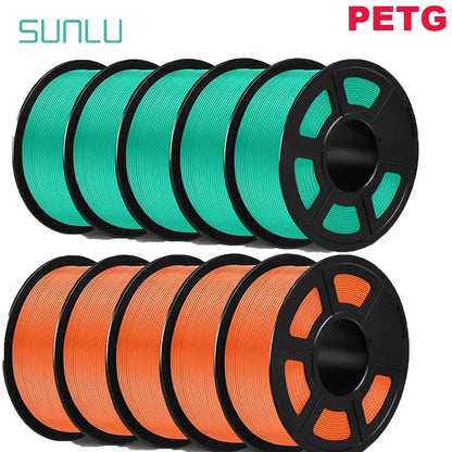 SUNLU 10KG 3D Printer Filament Set – 1.75mm PLA, PETG, PLA+ & Clear, 10 Rolls x 1KG Neatly Wound for 3D Printers & 3D Pens