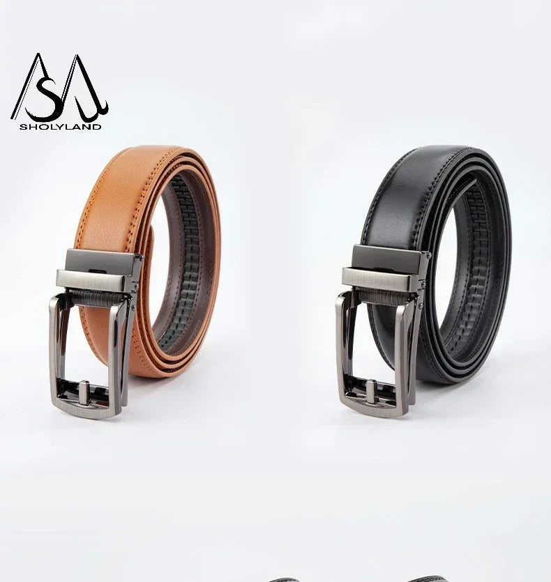 Men’s Classic Leather Belt – Trendy Two-Layer Cowhide with Alloy Automatic Buckle for Business & Casual Wear